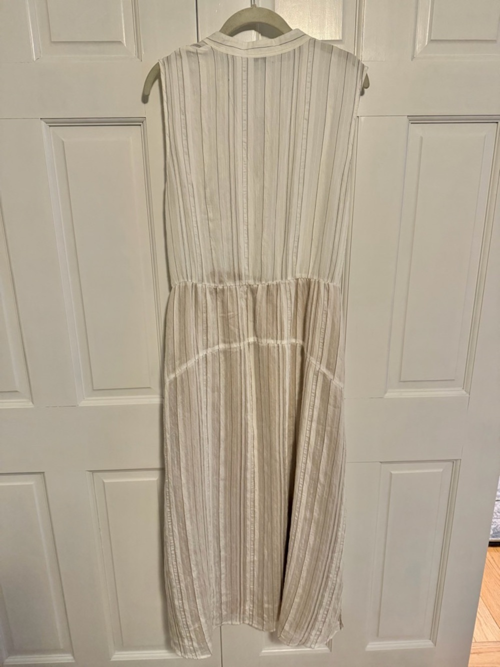 Vince Drapey Stripe Tiered Dress Women's 14 Off White Sleeveless Midi Maxi - Picture 4 of 8
